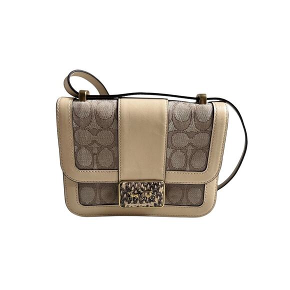 Coach Alie Shoulder bag cream leather signature jacquard & logo snakeskin purse
